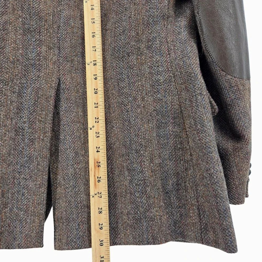 Vintage 80s‎ Union Made Tweed & Leather Sport Coat Blazer Brown Wool USA 46R